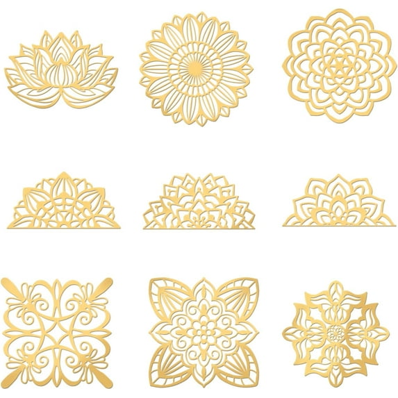 9pcs Lotus Mandala Brass Golden Sticker Floral Self Adhesive Stickers Mandela Metal Stickers Lotus Sticker