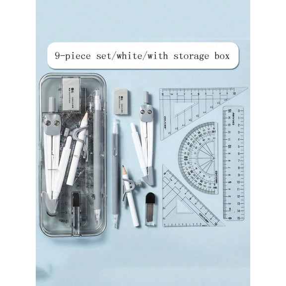 9pcs Math Drawing Tool Set In Compass And Ruler Style