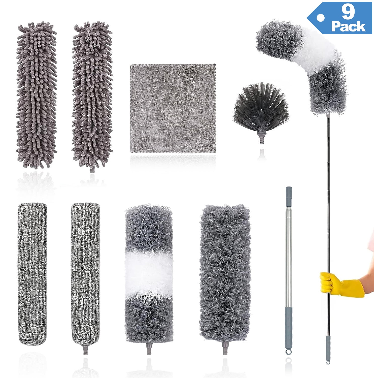 9pcs Microfiber Dusters, Duster with Extension Pole(Stainless Steel) 30