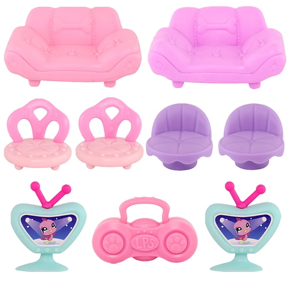 9pcs Miniature Accessories Set for Lps Cat Dog Mini Toy Figurines,Include TV Sofas Chairs and Radio
