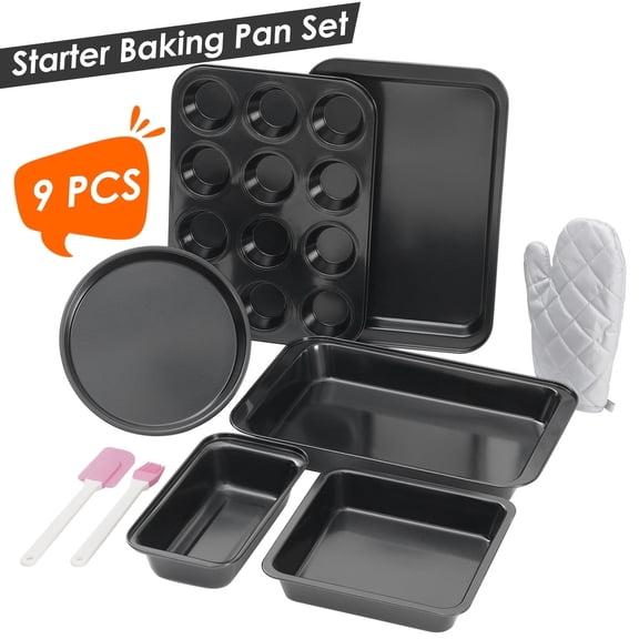 9 Pieces Bakeware Set VONATES Baking Pans Set with Cookie Sheet,Nonstick & Stackable Bread Baking Pan for Home Baker