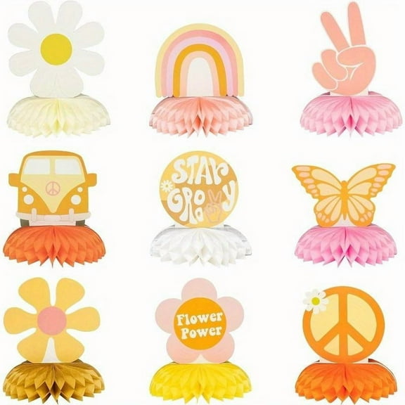 9pcs Party Photo Booth Props Hippie Groovy Themed Birthday Party Decorations Boho Retro Daisy Centerpiece Table Decoration Party Favors Decor Supplies