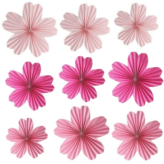 OUTMASTER 9 Pieces pink flower Paper Fan Party Decoration for Baby Shower, Holiday Party, Wedding.