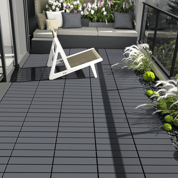 9 Pack Plastic Interlocking Deck Tiles, Outdoor Patio Flooring, 12"x12" Interlocking Decking Tile Outdoor All Weather Use, Waterproof Patio Pavers for Pool Balcony Backyard Porch, Garden
