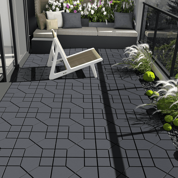 9 Pack Interlocking Deck Tiles, Deck Tiles Interlocking Outdoor All Weather, Patio Deck Tilesfor Pool Balcony Backyard Porch,12"x12", 44 Sq. Ft, Highly Durable, Stylish, Non-Slip, Faster-Drying