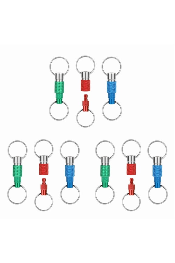 9pcs Quick Release Detachable Keychain, Double Rings Pull Apart Keychain, Spring Split Snap Seperate Keychain,9x Metal Separation Keychain,Green&Blue&Red