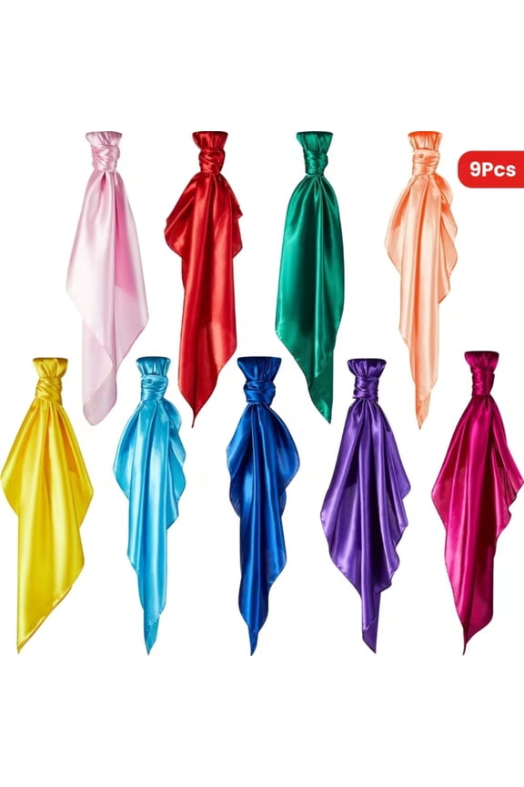 9pcs Rainbow Play Scarves - Soft Silky Fabric, 35x35 Inch, Safe for Creative Play, Dress-up and Dance Costumes