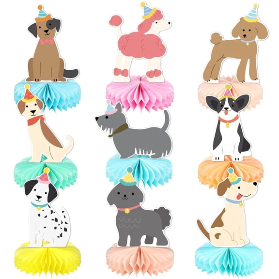 9pcs Retro Dog Honeycomb Centerpieces Puppy Dog Party Tabletop Centerpiece Vintage Dogs Centerpieces Table Decors for Puppy Birthday Baby Shower Party Supplies Table Toppers Ornaments Y114