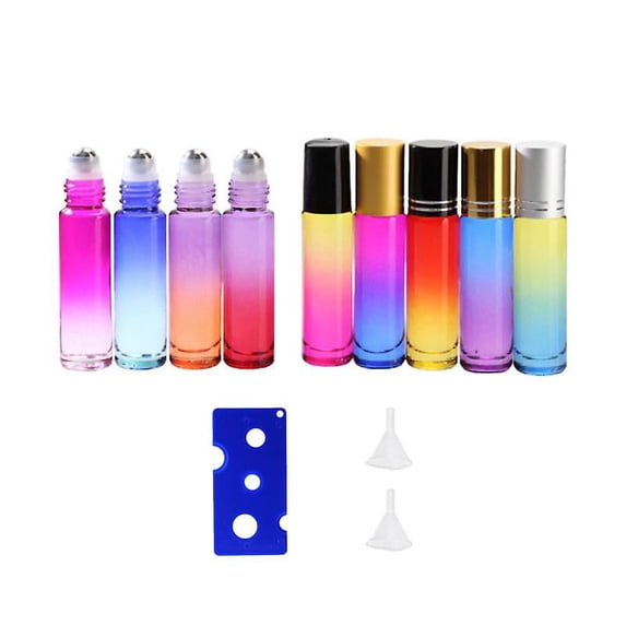 9pcs Roller-ball Bottles Gradient Colorful Subpackaging Glass Bottle Perfume Roller Bottles Random Color With 1pc Bottle Opener And 2pcs Funnel