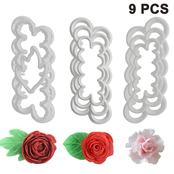 9pcs Roses Carnations Peony 3D Petal Cake Cutter Flower Fondant Icing Tool Decorating Mould DIY Baking Accessories