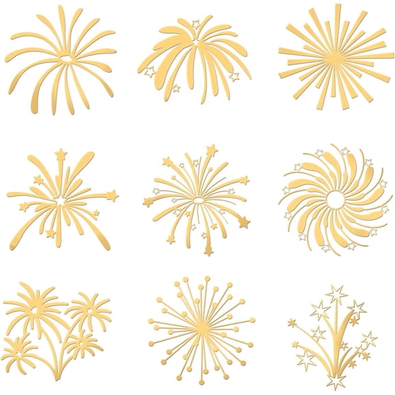 9pcs Self Adhesive Golden Brass Metal Stickers - Fireworks Pattern Resin Art Epoxy Stickers for Scrapbooking Phone Water Bottle Decoration - 1.6x1.6 inch
