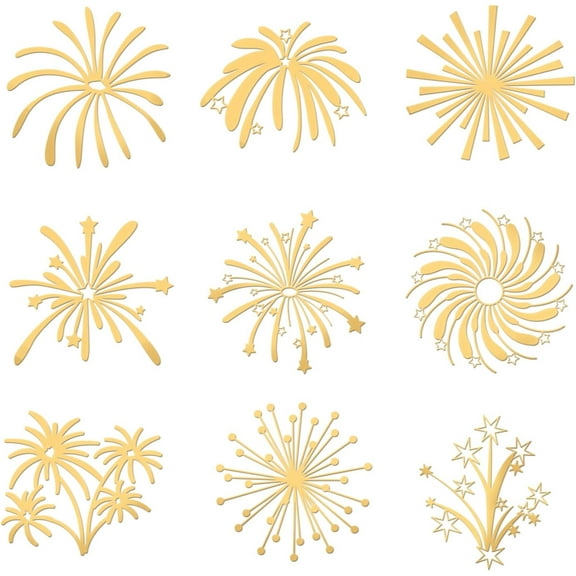 9pcs Self Adhesive Golden Brass Stickers Metal Stickers Fireworks Pattern Sticker Resin Art Epoxy Stickers for Scrapbooking Phone & Water Bottle Decoration 1.6x1.6 inch DIY