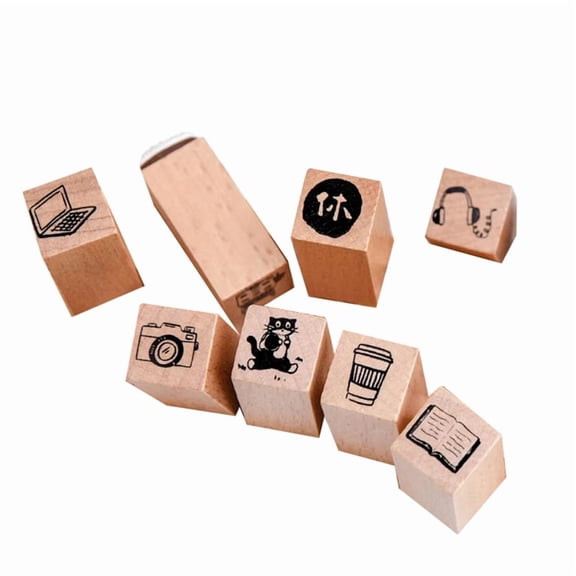 9pcs/Set Cute Cartoon Mini Pattern Wooden Stamps Ordinary Life Lovely World Calendar Planner Stamp Scrapbooking A