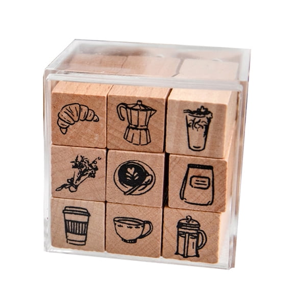 9pcs/Set Cute Cartoon Mini Pattern Wooden Stamps Ordinary Life Lovely World Calendar Planner Stamp Scrapbooking B