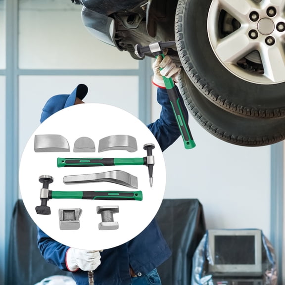 9pcs Set Hand Car Auto Body Work Hammer Fender Tool Dent Crowbar Repair Kit Green for Repair Shops