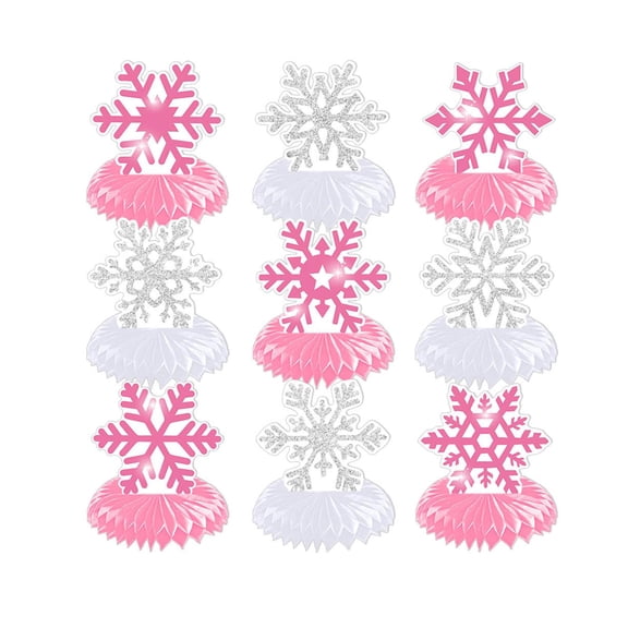 9pcs Snowflake Theme Table Decor 3D Honeycomb Ornament Double Sided Cardstock Christmas Celebration Living Room