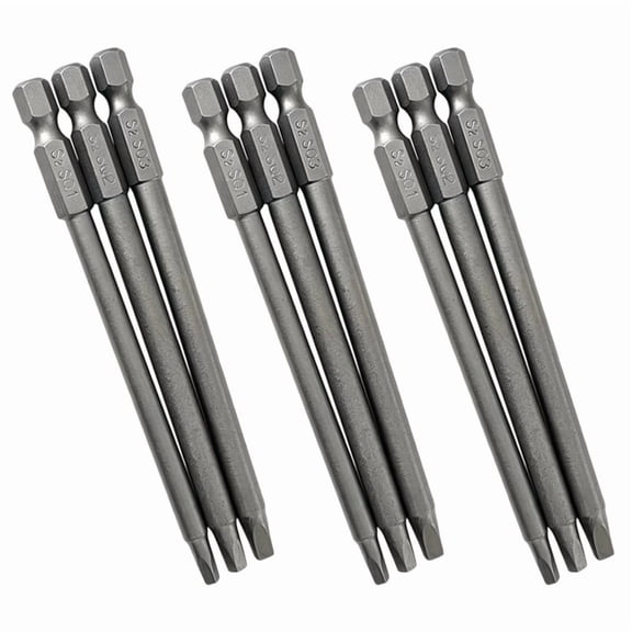 9pcs Square Head Bits Square Head Screwdriver Bits | SQ1 SQ2 SQ3, 1/4-Inch Shank, 100mm Length