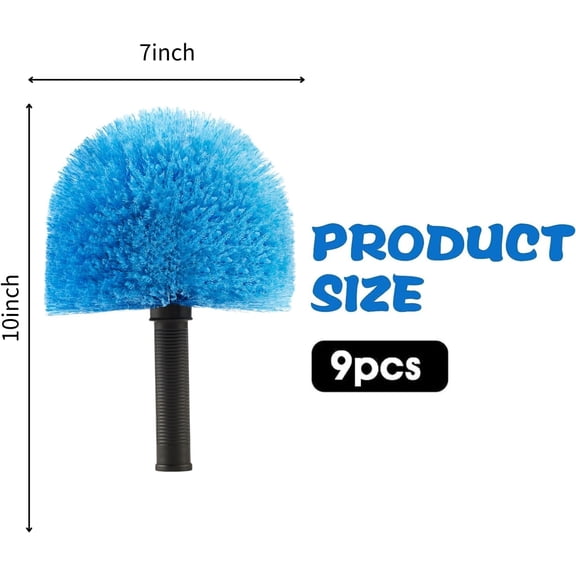 9pcs Twist-on Webster Cobweb Duster Head Brush | Spider Web Remover Brush | Cobweb Duster Head Attachment for Outdoor & Indoor Cleaning | Fits Standard 3/4 inch Threaded Poles (Blue)