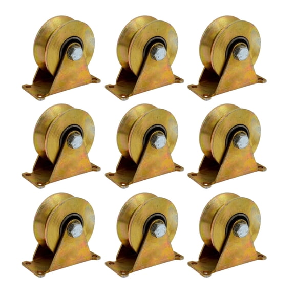 9pcs V Groove Caster, 2"Steel Sliding Gate Wheel Heavy Duty Rigid Caster for Rolling Gate, Sawmill