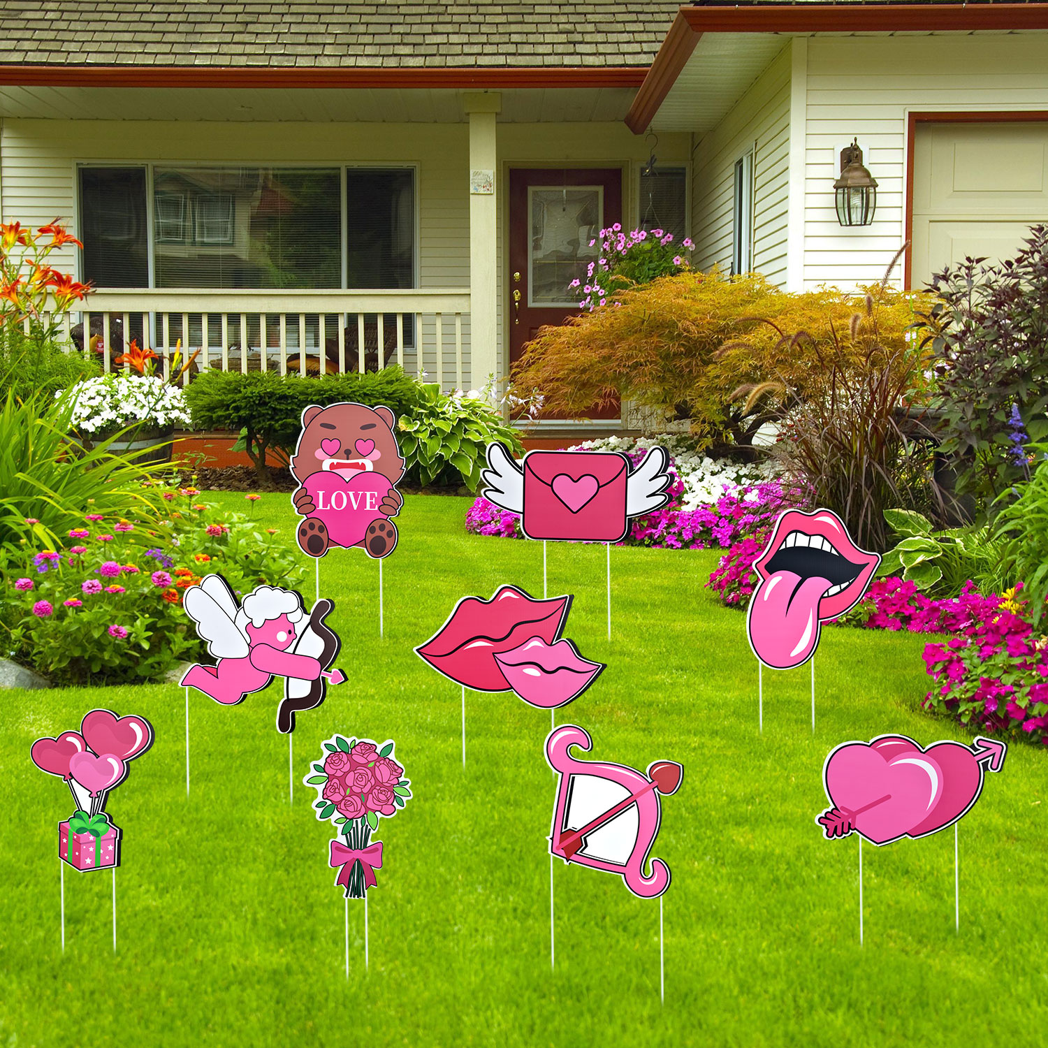 9pcs Valentine's Day Yard Signs Anniversary Wedding Outdoor Decorations