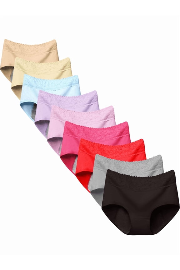 9pcs Womens Period Panties, Medium Waist, Postpartum, Women'S Menstrual Underwear Briefs- Bikinis with Full-Coverage Anti-Leak Protection