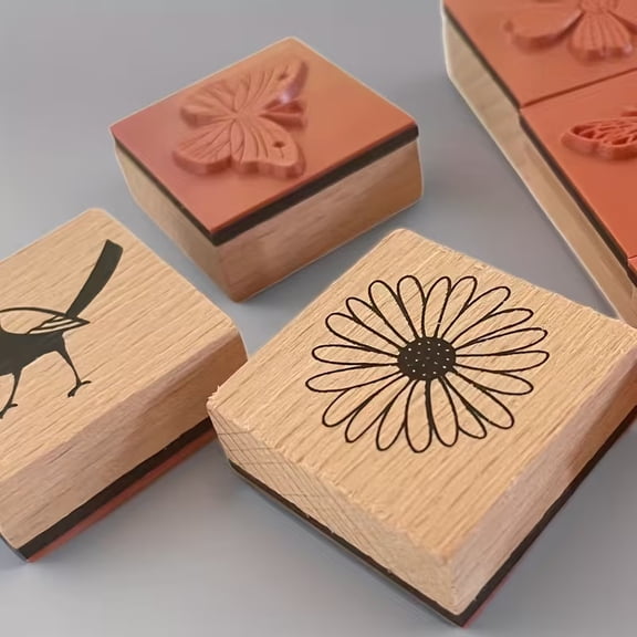 9pcs Wooden Insect Animal Stamps Set - Nature-Themed Crafting Stamps for Scrapbooking, Card Making, Educational Art Projects, and Party Decorations
