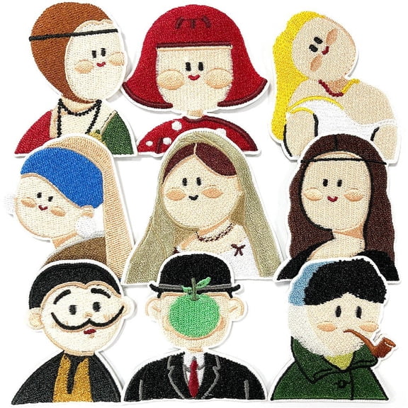 9pcs World Famous Oil Paintings Fun Embroidery Patch Iron on Patches Cartoon Characters Fabric Patches Clothing Accessories Applique for DIY, Jeans, Jackets