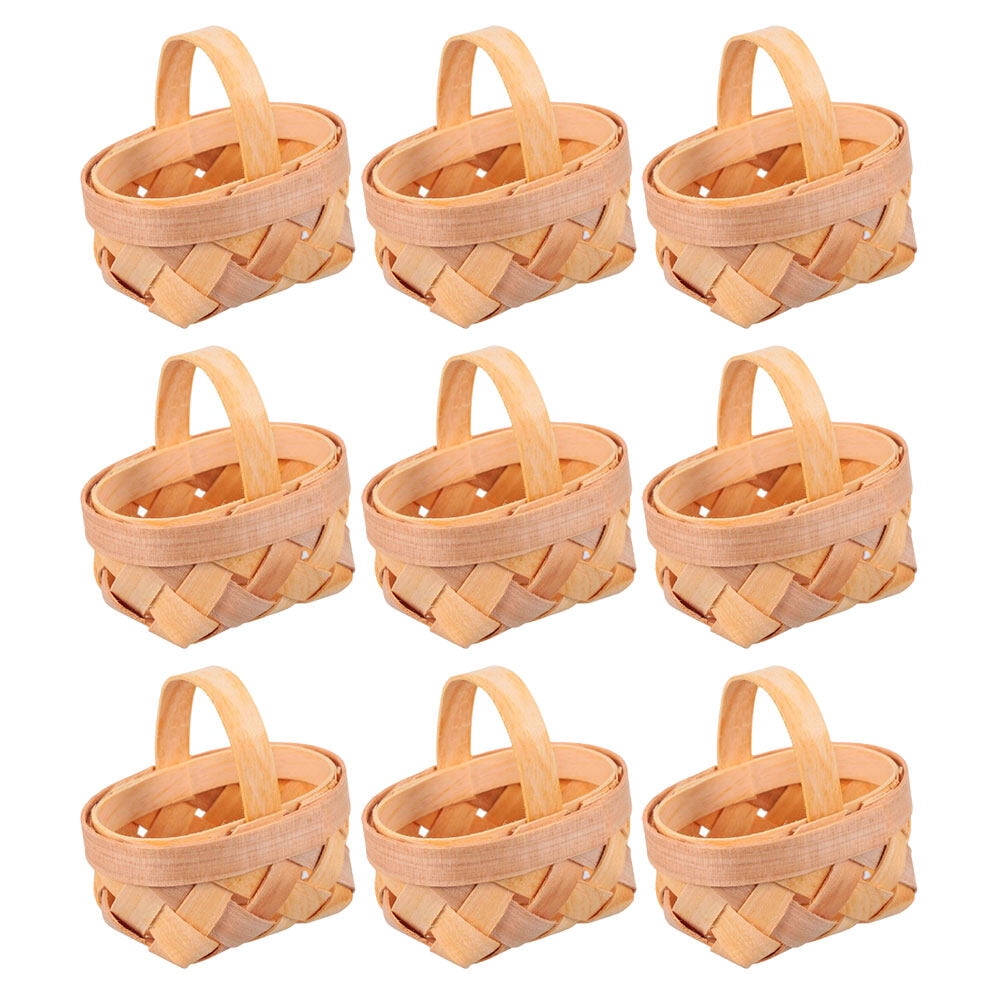 9pcs Woven Baskets with Handles Wood Chip Baskets Tree Hanging