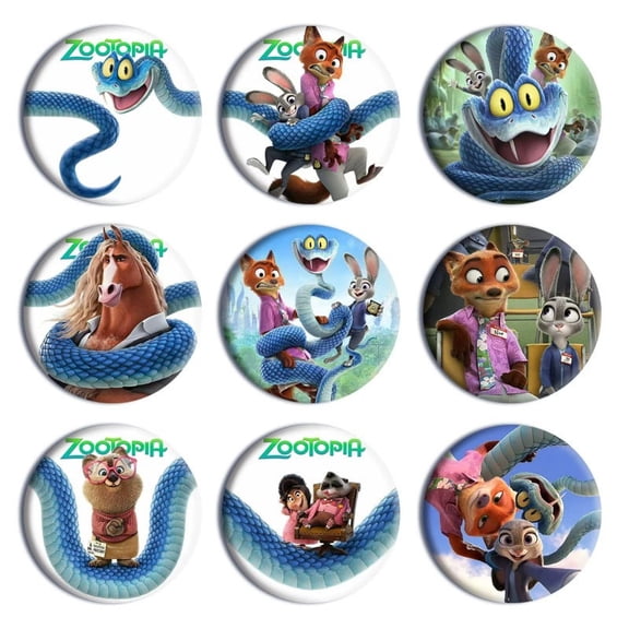 9pcs Zootopia cartoon Anime badge buttons (58mm/2.2 inches) can be used as clothing, shirts, bag accessories, and are also suitable for cartoon-themed party decorations.