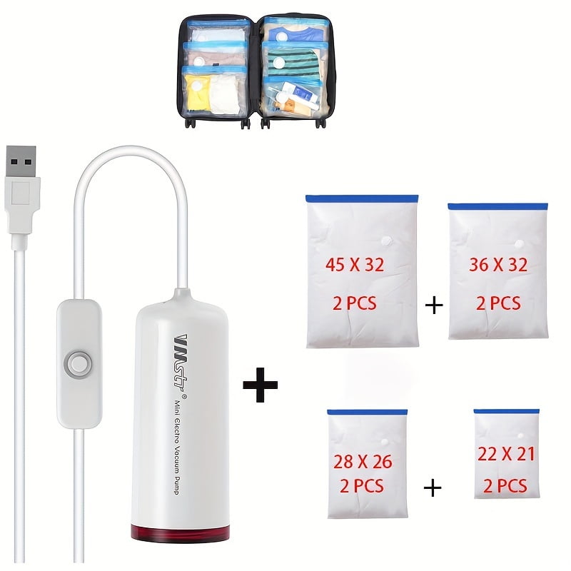 9pcs/set, 8 Travel Vacuum Storage Bags With USB Electric Pump, Portable