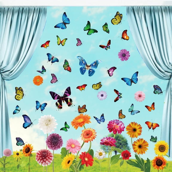 9pcs simulation small flower butterfly electrostatic window stickers spring window stickers flower stickers