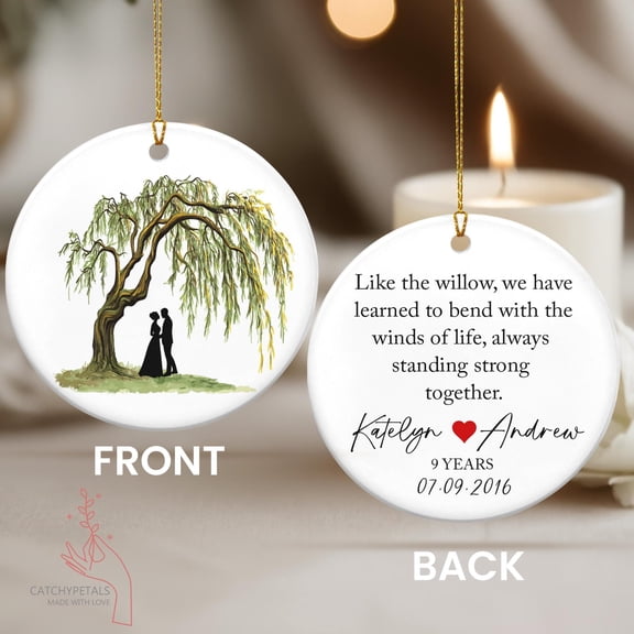 9th Anniversary Ceramic Ornament 3 Inch Round Willow Tree Style Personalized Keepsake Gift 2026