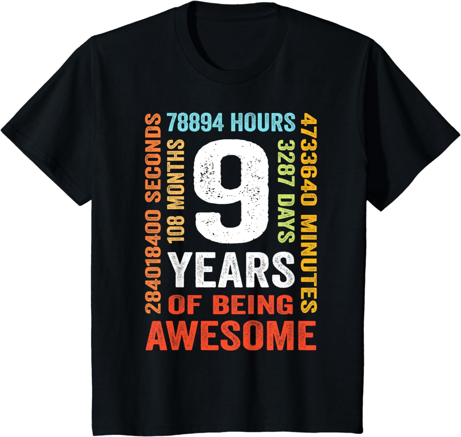 9th Birthday 9 Years Old Vintage Retro 108 Months Boy Girl T-Shirt