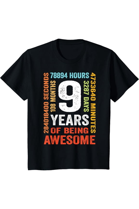 9th Birthday 9 Years Old Vintage Retro 108 Months Boy Girl T-Shirt