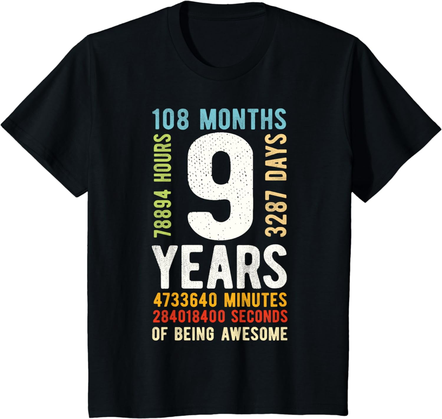 9 Years Old 9th Birthday Vintage Retro T Shirt 108 Months