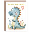 thumbnail image 1 of 9th Birthday Card Cute Blue Dinosaur Cartoon Drawing Fun Kids Age 9 Year Old Child For Son Daughter Girl Boy Happy Card, 1 of 3