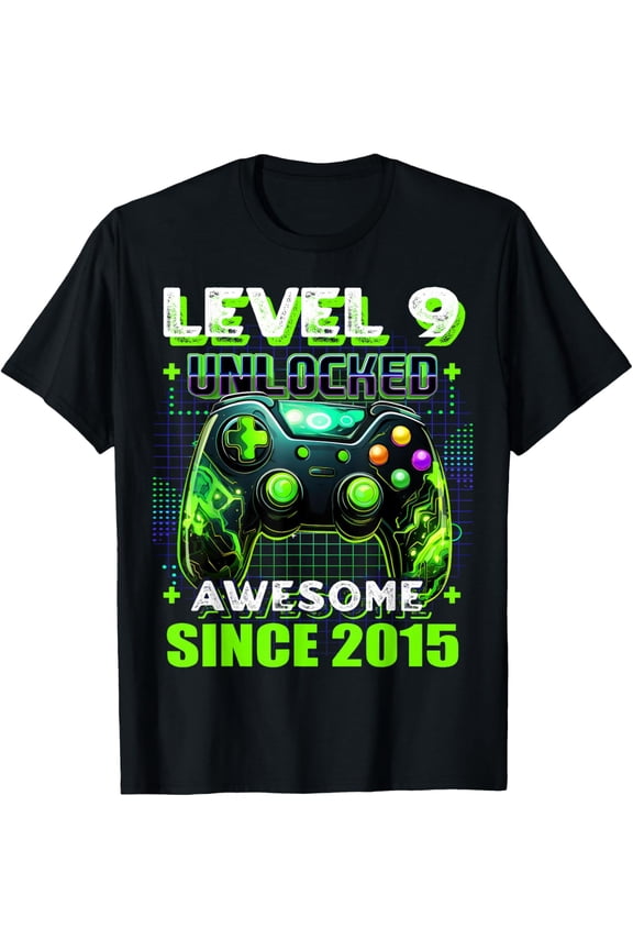 9th Birthday Gamer 9 Year Old Funny Bday Boy Nine Son Vinateg Gifts Gaming T-shirt