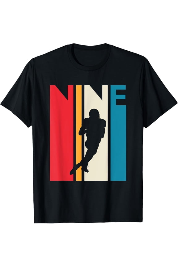 9th Birthday Gift Nine Vintage Football Birthday 9 Year Old T-Shirt