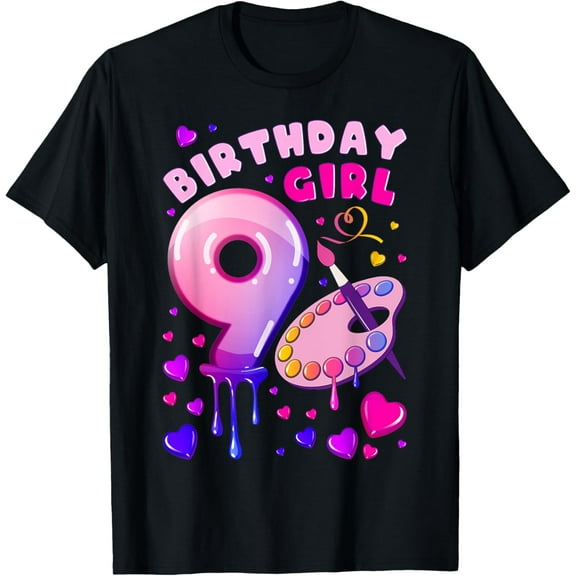 9th Birthday, Girl 9 Years, Painting Art, Number 9 T-Shirt