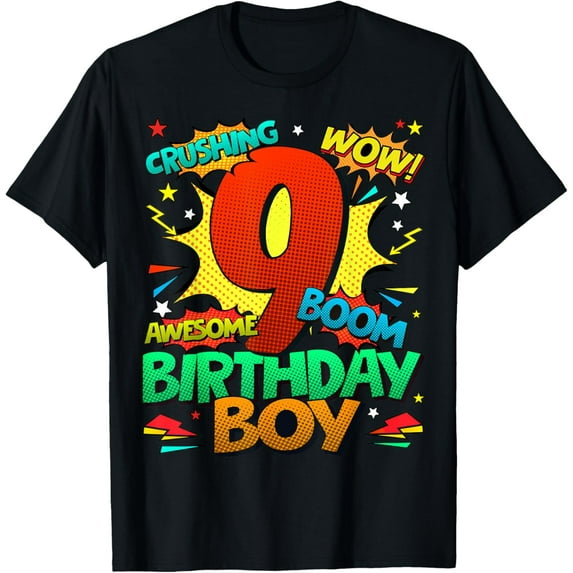9th Birthday Kids Comic Style Kids Boys 9 Year Old Gifts T-Shirt