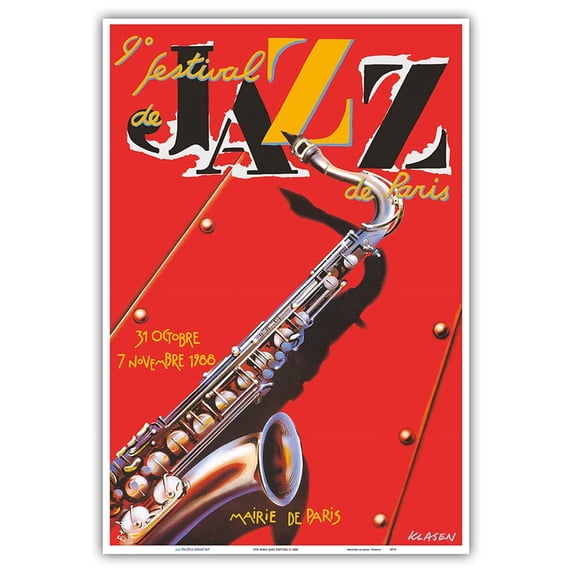 9th Paris Jazz Festival (9˚Festival de Jazz de Paris) - Vintage Music Poster c.1988 - Master Art Print (Unframed) 13in x 19in