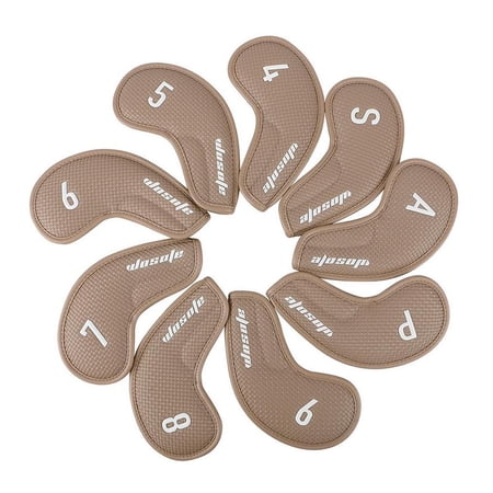 9x Golf Iron Covers Set Protection Guard Embroidered Number Soft Waterproof 4-9,P,A,S Golf Clubs Case Golf Club Head Covers for Beginner Men Brown Woven Texture