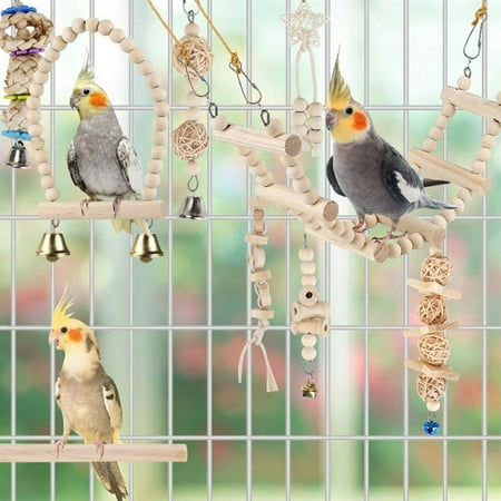9x Parrot Swing Chewing , Climbing Ladder, Standing Hanging for Small Parakeets Macaws Cockatiels , Bell Cage Toys