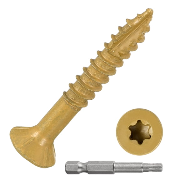 #9x1-1/4" Deck Screws - 500Pack - Good for Decks, Fences, Frames, Farms, Outdoor Furniture - Carbon Steel Wood Screws W/ T25 Torx Star Drive Bit - Tan