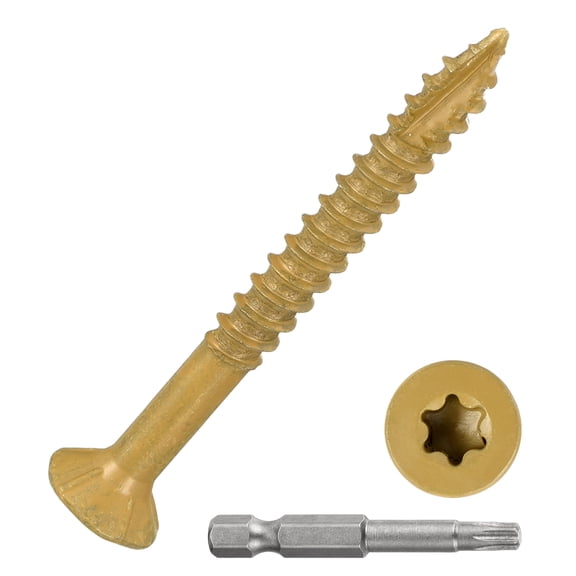 #9x1-3/4" Deck Screws - 300Pack - Good for Decks, Fences, Frames, Farms, Outdoor Furniture - Carbon Steel Wood Screws W/ T25 Torx Star Drive Bit - Tan