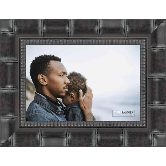 9x11 Black Wide Bamboo Picture Frame - UV Acrylic, Foam Board Backing, Hanging Hardware