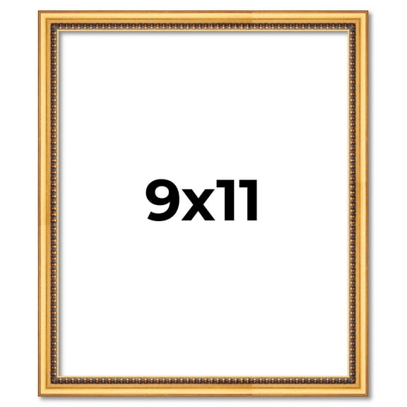 9x11 Frame Beaded Gold Solid Wood Picture Frame | 0.75 Inches Moulding Width | Liscio Oro