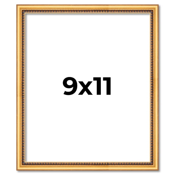 9x11 Frame Beaded Gold Solid Wood Picture Frame | 0.75 Inches Moulding Width | Liscio Oro