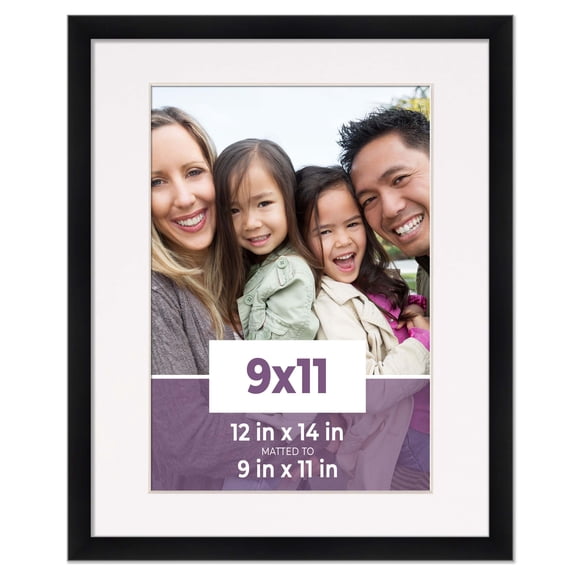 9x11 Frame Black With White Picture Mat For 9x11 Photo - Black 12x14 Frame To Display Print or