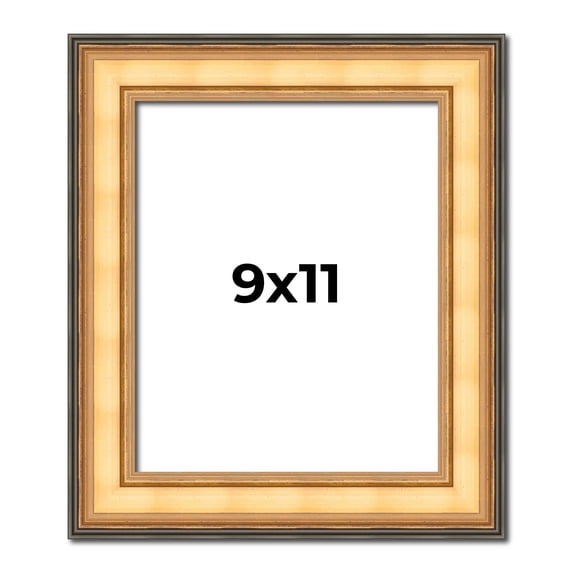 9x11 Frame Gold Plein Aire Solid Wood Picture Frame Width 2 Inches | Interior Frame Depth 0.5